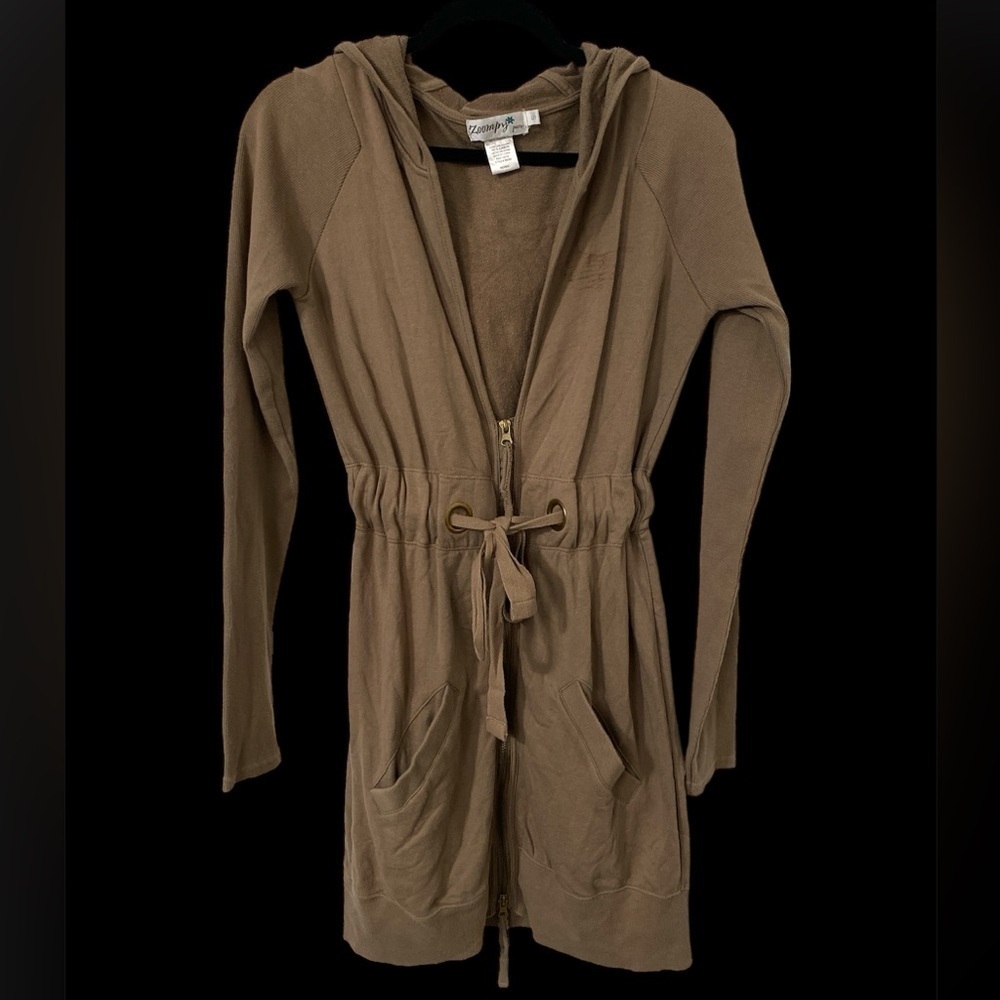 Zoompy Paris 100% Cotton Hooded Embroidered Cinch Waist Sweatshirt Dress